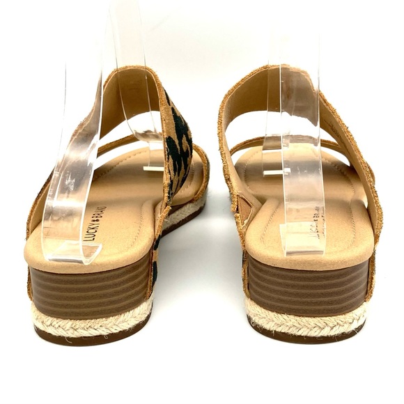 Lucky Brand Wyntor Wedge Sandals Women’s Size 7.5 Espadrille Leopard Leather Tan - Picture 3 of 7